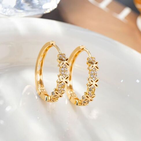 Colorful Small Flower Cubic Zirconia Minimalist Hoop Earrings, Gold-Tone Floral Huggie Earrings for Women, Trendy Daily & Party Jewelry in Kuwait