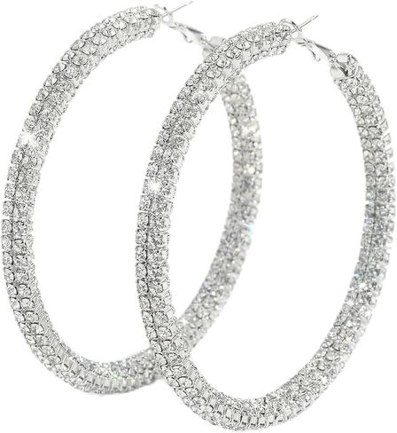 Lightweight Rhinestone Hoop Earrings For Women, Dainty Large Silver Rings, Hypoallergenic Sparkly Bling Jewelry, Prom Party Accessories, Wedding Dress Gift in Saudi Arabia