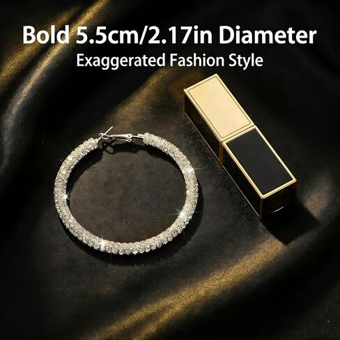 Lightweight Rhinestone Hoop Earrings For Women, Dainty Large Silver Rings, Hypoallergenic Sparkly Bling Jewelry, Prom Party Accessories, Wedding Dress Gift in Saudi Arabia