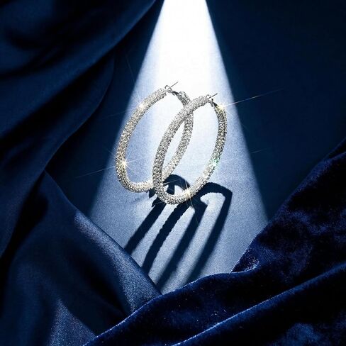 Lightweight Rhinestone Hoop Earrings For Women, Dainty Large Silver Rings, Hypoallergenic Sparkly Bling Jewelry, Prom Party Accessories, Wedding Dress Gift in Saudi Arabia
