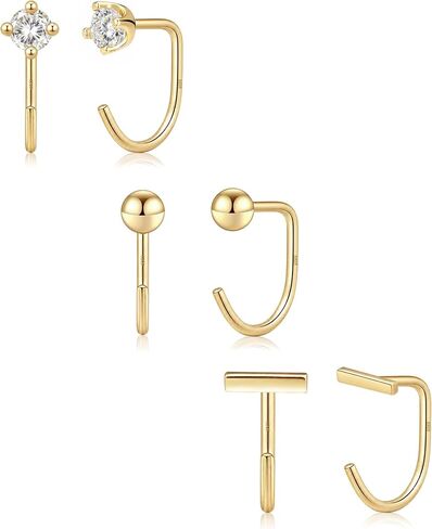 Kainier Huggie Half Hoop Earrings for Women, 925 Sterling Silver 14K Gold Plated, Hypoallergenic Poke-Free Sleep-Friendly Stackable Earrings for Daily Wear & Multiple Piercings in Saudi Arabia