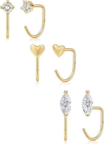 Kainier Huggie Half Hoop Earrings for Women, 925 Sterling Silver 14K Gold Plated, Hypoallergenic Poke-Free Sleep-Friendly Stackable Earrings for Daily Wear & Multiple Piercings in Saudi Arabia
