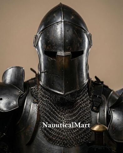 Dark Barbuta Knight Armor Full Set — 18 Gauge Steel Medieval Cosplay Reenactment Halloween Suit Black Full Body Barbuta Armor Masterpiece of Medieval Protection Knight Full Plate Armor in Kuwait