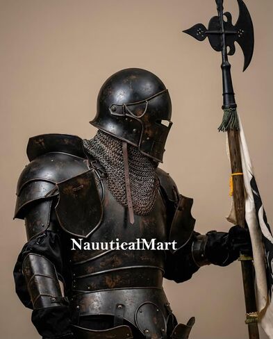 Dark Barbuta Knight Armor Full Set — 18 Gauge Steel Medieval Cosplay Reenactment Halloween Suit Black Full Body Barbuta Armor Masterpiece of Medieval Protection Knight Full Plate Armor in Kuwait