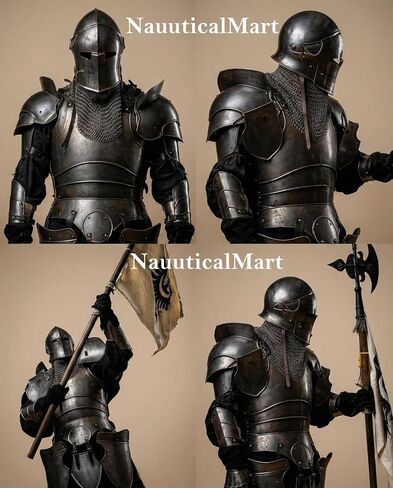 Dark Barbuta Knight Armor Full Set — 18 Gauge Steel Medieval Cosplay Reenactment Halloween Suit Black Full Body Barbuta Armor Masterpiece of Medieval Protection Knight Full Plate Armor in Kuwait