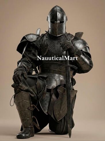 Dark Barbuta Knight Armor Full Set — 18 Gauge Steel Medieval Cosplay Reenactment Halloween Suit Black Full Body Barbuta Armor Masterpiece of Medieval Protection Knight Full Plate Armor in Kuwait