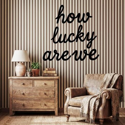 Pelopy How Lucky Are We Metal Wall Art Decor Black Minimalist Metal Sign Home Decor Letter Sign Blessed Letter Wall Art for Living Room Hallway Entryway Farmhouse Family Gifts in Saudi Arabia