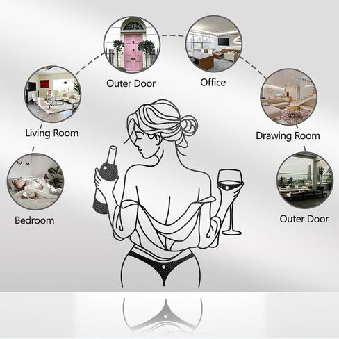 WADORN أنثى الجسم ديكور الجدار المعدني، أسود مجردة الحديثة تصميم الخط الجدار المنحوتات الديكور الإناث مع النبيذ الزجاج الحد الأدنى خط جدار الفن ديكور لغرفة المعيشة غرفة نوم الحمام in Kuwait