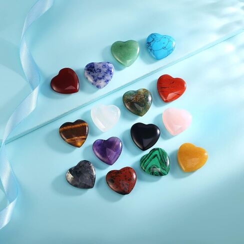 15PCS Heart Shape Crystals Healing Stone Set Bulk Natural Love Heart Amethyst Rose Quartz Carnelian Tiger Eye Obsidian Labradorite Palm Reiki Meditation Crystal Gifts for Women 0.8" in Saudi Arabia