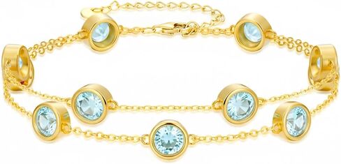 OJK 14K Gold Birthstone Bracelet for Women 14K Gold Round Layered Charm Link Bracelets Anniversary Birthday Jewelry Gifts for Wife Mom Her in Saudi Arabia