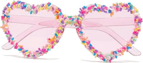 Loizziuy Women's Heart-Shaped Frameless Sunglasses Colorful Candy Sprinkles Pink Tinted Lenses, Cute Party Fashion Eyewear in Saudi Arabia