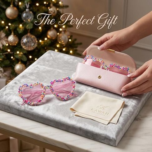 Loizziuy Women's Heart-Shaped Frameless Sunglasses Colorful Candy Sprinkles Pink Tinted Lenses, Cute Party Fashion Eyewear in Saudi Arabia