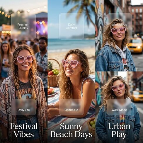 Loizziuy Women's Heart-Shaped Frameless Sunglasses Colorful Candy Sprinkles Pink Tinted Lenses, Cute Party Fashion Eyewear in Saudi Arabia