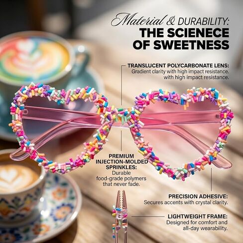 Loizziuy Women's Heart-Shaped Frameless Sunglasses Colorful Candy Sprinkles Pink Tinted Lenses, Cute Party Fashion Eyewear in Saudi Arabia