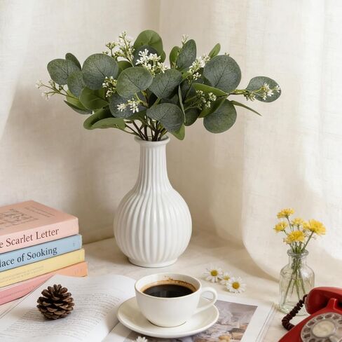12 PCS Artificial Eucalyptus Stems Greenery Branches, 13 Inch Faux Eucalyptus Stems Leaves Picks with White Seeds, Artificial Greenery Stems for Vase Bouquets Wreath Flower Arrangement Decoration in Saudi Arabia