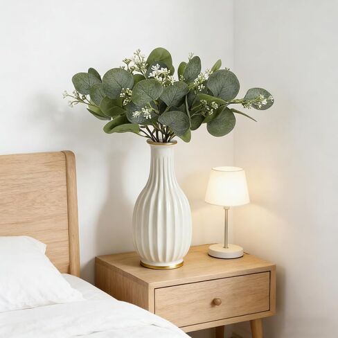 12 PCS Artificial Eucalyptus Stems Greenery Branches, 13 Inch Faux Eucalyptus Stems Leaves Picks with White Seeds, Artificial Greenery Stems for Vase Bouquets Wreath Flower Arrangement Decoration in Saudi Arabia