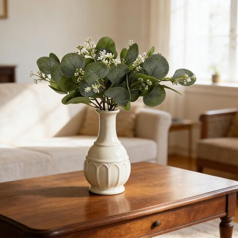 12 PCS Artificial Eucalyptus Stems Greenery Branches, 13 Inch Faux Eucalyptus Stems Leaves Picks with White Seeds, Artificial Greenery Stems for Vase Bouquets Wreath Flower Arrangement Decoration in Saudi Arabia