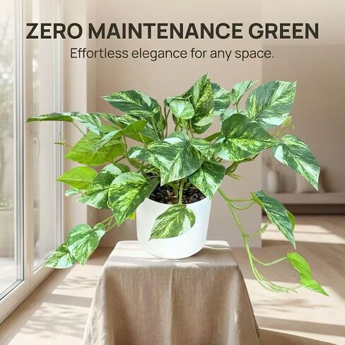 Artificial Plants Faux Pothos with Plastic White Pot Artificial Potted Plant for Home Office Bedroom Indoor Outdoor Decor 1 Pack(Light Green) in Saudi Arabia