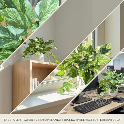 Artificial Plants Faux Pothos with Plastic White Pot Artificial Potted Plant for Home Office Bedroom Indoor Outdoor Decor 1 Pack(Light Green) in Saudi Arabia