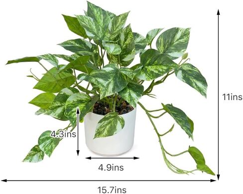Artificial Plants Faux Pothos with Plastic White Pot Artificial Potted Plant for Home Office Bedroom Indoor Outdoor Decor 1 Pack(Light Green) in Saudi Arabia