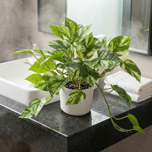 Artificial Plants Faux Pothos with Plastic White Pot Artificial Potted Plant for Home Office Bedroom Indoor Outdoor Decor 1 Pack(Light Green) in Saudi Arabia