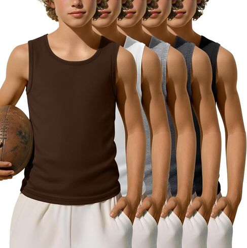 5 Pack Boys' Tank Tops Sleeveless Athletic Crew Neck T-Shirts Kids Summer Casual Soft Tanks Toddler Youth 3-16 Years in Saudi Arabia