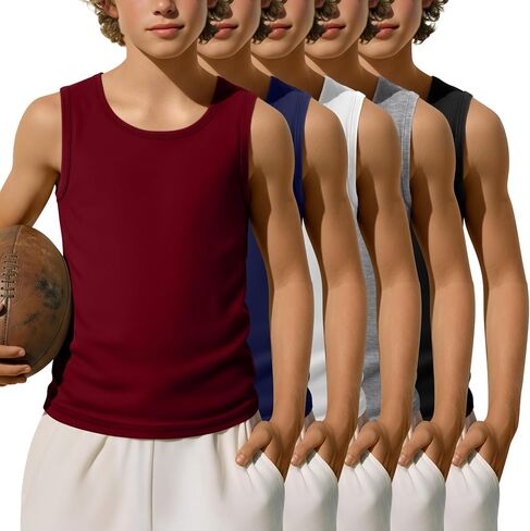 5 Pack Boys' Tank Tops Sleeveless Athletic Crew Neck T-Shirts Kids Summer Casual Soft Tanks Toddler Youth 3-16 Years in Saudi Arabia