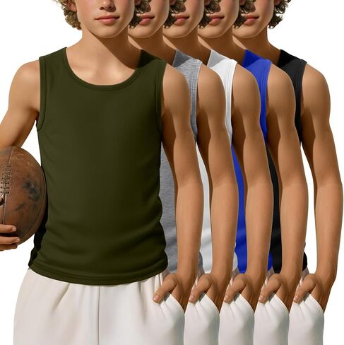 5 Pack Boys' Tank Tops Sleeveless Athletic Crew Neck T-Shirts Kids Summer Casual Soft Tanks Toddler Youth 3-16 Years in Saudi Arabia