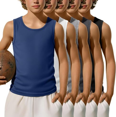5 Pack Boys' Tank Tops Sleeveless Athletic Crew Neck T-Shirts Kids Summer Casual Soft Tanks Toddler Youth 3-16 Years in Saudi Arabia