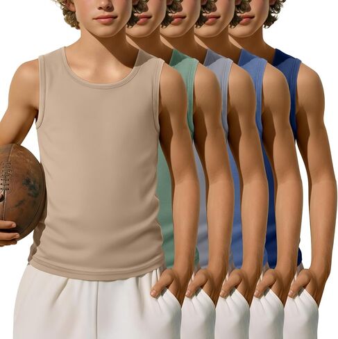5 Pack Boys' Tank Tops Sleeveless Athletic Crew Neck T-Shirts Kids Summer Casual Soft Tanks Toddler Youth 3-16 Years in Saudi Arabia