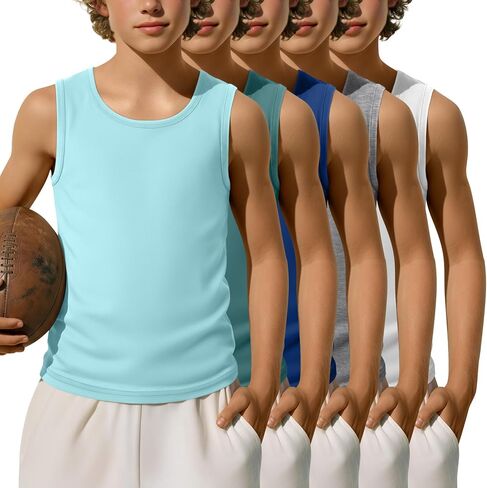 5 Pack Boys' Tank Tops Sleeveless Athletic Crew Neck T-Shirts Kids Summer Casual Soft Tanks Toddler Youth 3-16 Years in Saudi Arabia