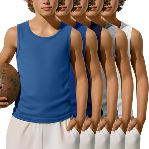 5 Pack Boys' Tank Tops Sleeveless Athletic Crew Neck T-Shirts Kids Summer Casual Soft Tanks Toddler Youth 3-16 Years in Saudi Arabia