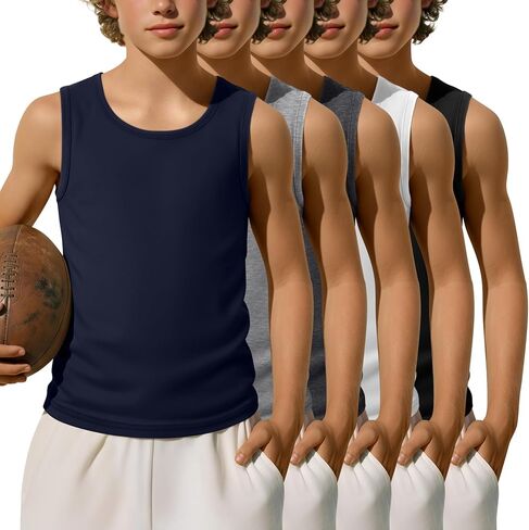 5 Pack Boys' Tank Tops Sleeveless Athletic Crew Neck T-Shirts Kids Summer Casual Soft Tanks Toddler Youth 3-16 Years in Saudi Arabia