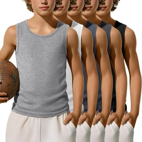 5 Pack Boys' Tank Tops Sleeveless Athletic Crew Neck T-Shirts Kids Summer Casual Soft Tanks Toddler Youth 3-16 Years in Saudi Arabia