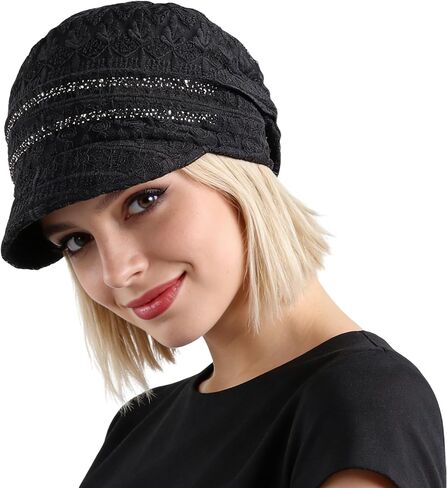 Women's Summer Cutout Crochet Hat Floral Slouchy Knit Skull Cap with Visor in Saudi Arabia