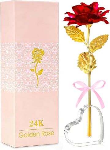 Beferr Gifts for Women Mom Galaxy Rose Glass Crystal Flowers with Heart-Shaped Base Eternal Roses Forever Flowers Mother's Birthday Gifts for Grandma Daughters Wife Sister Kids in Kuwait