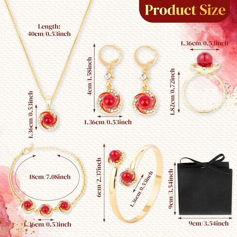 K4lelNiam Red Pearl Jewelry Set for Women - 5Pcs Gold Red Bead Jewelry with Storage Pouch, Elegant Adjustable Bracelet Necklace for Birthday Holiday, Wedding Anniversary & Mother's Day Present in Saudi Arabia