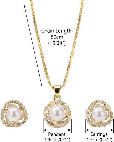 Pearl Necklace and Earring Set Gold Plated Pearl Jewelry Set for Women Swirl Pendant Stud Earrings Wedding Jewelry Sets Bridesmaid Gift Birthstone Pearl Set in Saudi Arabia