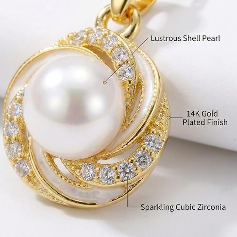 Pearl Necklace and Earring Set Gold Plated Pearl Jewelry Set for Women Swirl Pendant Stud Earrings Wedding Jewelry Sets Bridesmaid Gift Birthstone Pearl Set in Saudi Arabia