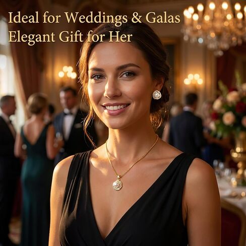 Pearl Necklace and Earring Set Gold Plated Pearl Jewelry Set for Women Swirl Pendant Stud Earrings Wedding Jewelry Sets Bridesmaid Gift Birthstone Pearl Set in Saudi Arabia