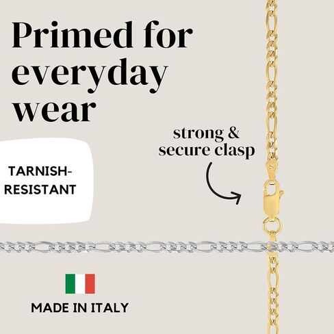 KISPER Italian 3mm Solid Gold Figaro Link Jewelry Set - Necklace & Bracelet - 18K Gold Plated 925 Sterling Silver - Unisex Design with Lobster Clasp - Made in Italy in Kuwait
