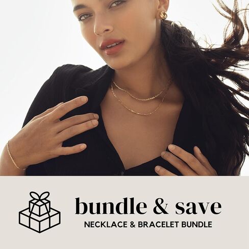 KISPER Italian 3mm Solid Gold Figaro Link Jewelry Set - Necklace & Bracelet - 18K Gold Plated 925 Sterling Silver - Unisex Design with Lobster Clasp - Made in Italy in Kuwait