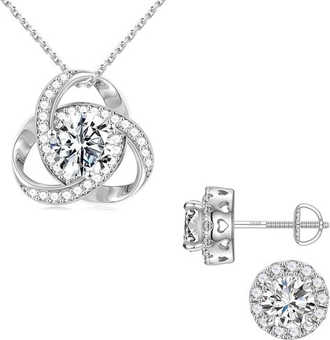MOOSEA Moissanite Jewelry Gifts for Women, 1 ct Love Knot Necklace D Color VVS1 Clarity Lab Created Moissanite Necklace Earrings Anniversary Jewelry Gift Birthday Gifts for Women in Kuwait