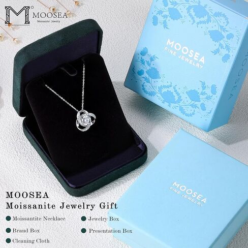 MOOSEA Moissanite Jewelry Gifts for Women, 1 ct Love Knot Necklace D Color VVS1 Clarity Lab Created Moissanite Necklace Earrings Anniversary Jewelry Gift Birthday Gifts for Women in Kuwait