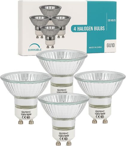 GU10 C Bulbs 50W 120V Dimmable, 2700K Warm White MR16 GU10+C Light Bulbs with Glass Cover for Candle Warmer, Range Hood Lights, Spot Track & Recessed Lighting, Pack of 4 in Saudi Arabia