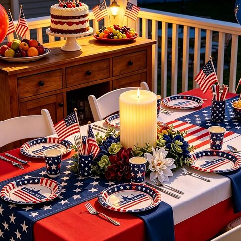 4th of July Patriotic Candle Ring Wreath Artificial Red White Blue Floral Candle Ring Flowers Mini Holder for Independence Day Memorial Day Home Table Centerpieces Pillar Candle Farmhouse Decor in Saudi Arabia