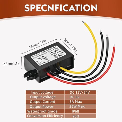 DC 24V 12V to 5V 5A 25W Step Down Converter Module Buck Reduced Voltage Regulator Car Power Converter (2-Pack) in Kuwait