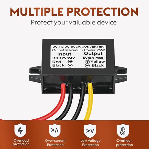 DC 24V 12V to 5V 5A 25W Step Down Converter Module Buck Reduced Voltage Regulator Car Power Converter (2-Pack) in Kuwait