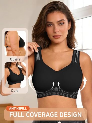 SHEKINI Bras for Women Wireless V-Neck Bralette Full Coverage Seamless Plus Size Bra Soft Support T-Shirt Bra in Kuwait