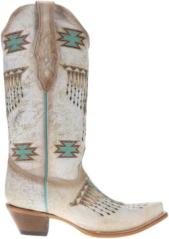 Corral Boots Womens Embroidered Southwest Snip Toe Pull On Casual Boots Mid Calf Mid Heel 2-3" in Kuwait